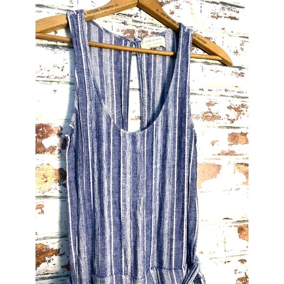 Anthropologie Cloth & Stone Striped Linen Coastal Flowing Op[en Back Jumpsuit - Picture 8 of 14